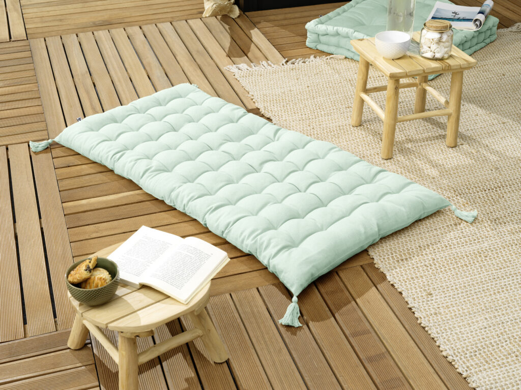 Matelas de sol avec pompons 60 x 120 cm Coton uni KALA Menthe