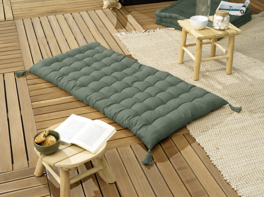 Matelas de sol avec pompons 60 x 120 cm Coton uni KALA Romarin