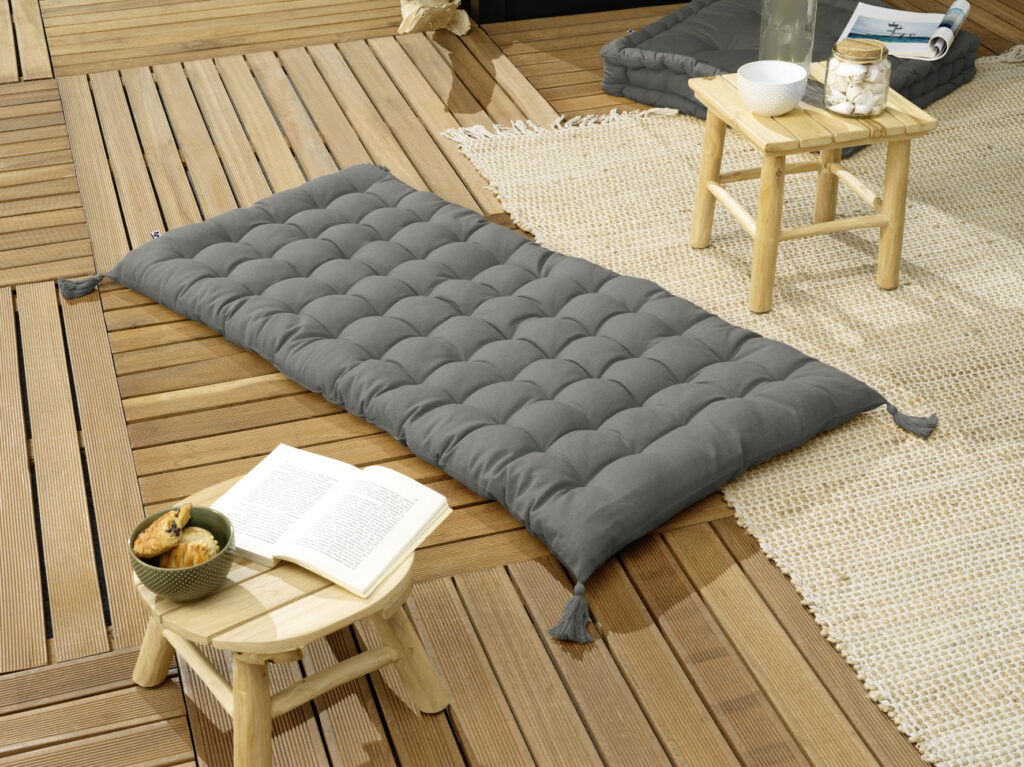 Matelas de sol avec pompons 60 x 120 cm Coton uni KALA Granit