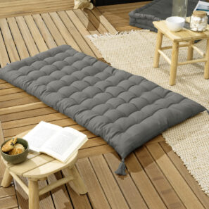 Matelas de sol avec pompons 60 x 120 cm Coton uni KALA Granit