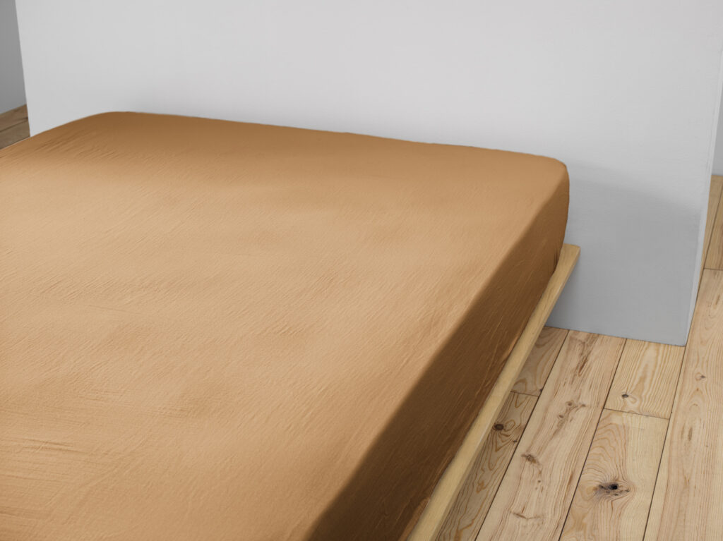 Drap housse 90 x 190 cm Gaze de coton unie GAÏA Camel