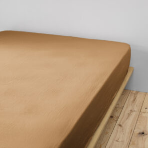 Drap housse 90 x 190 cm Gaze de coton unie GAÏA Camel