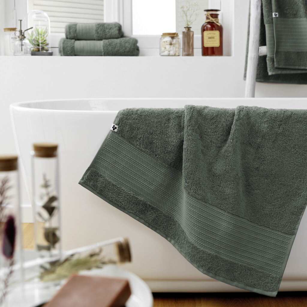 Drap de douche 70 x 130 cm Éponge unie GARANCE Romarin