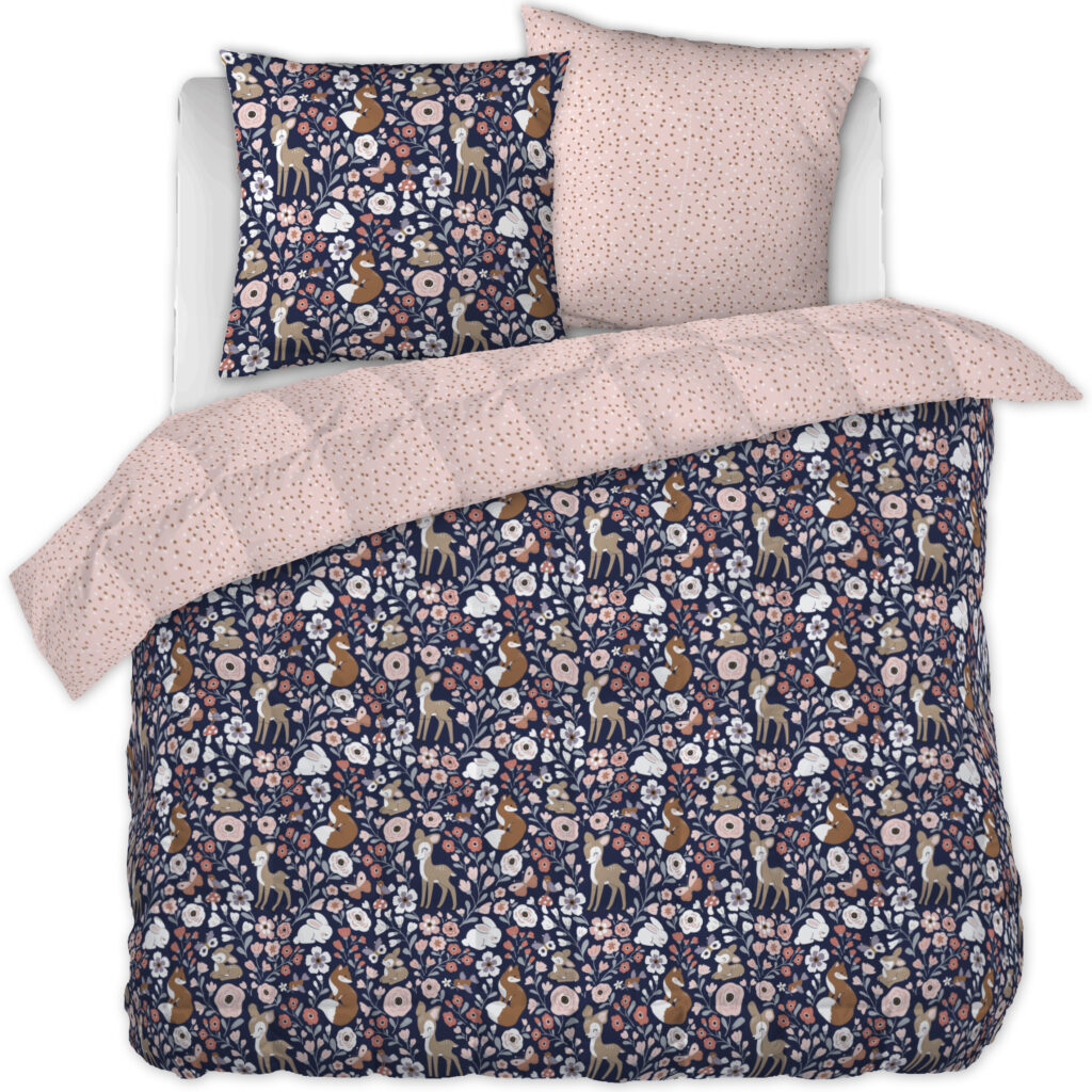 Couette imprimée 200 x 200 cm + 2 taies d'oreiller 63 x 63 cm Coton imprimé FORÊT ENCHANTÉE
