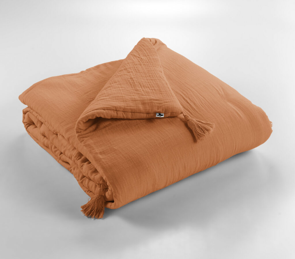 Bout de lit 90 x 200 cm Gaze de coton unie GAÏA Abricot