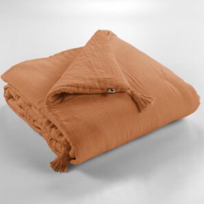 Bout de lit 90 x 200 cm Gaze de coton unie GAÏA Abricot