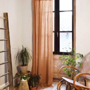 Adjustable curtain + 8 clip rings cotton gauze 140 x 300 cm GAÏA Abricot (light orange)