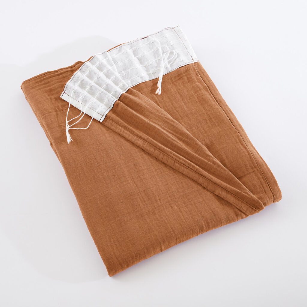 Curtain with gathered ribbon cotton gauze 140 x 240 cm GAÏA Abricot (light orange)