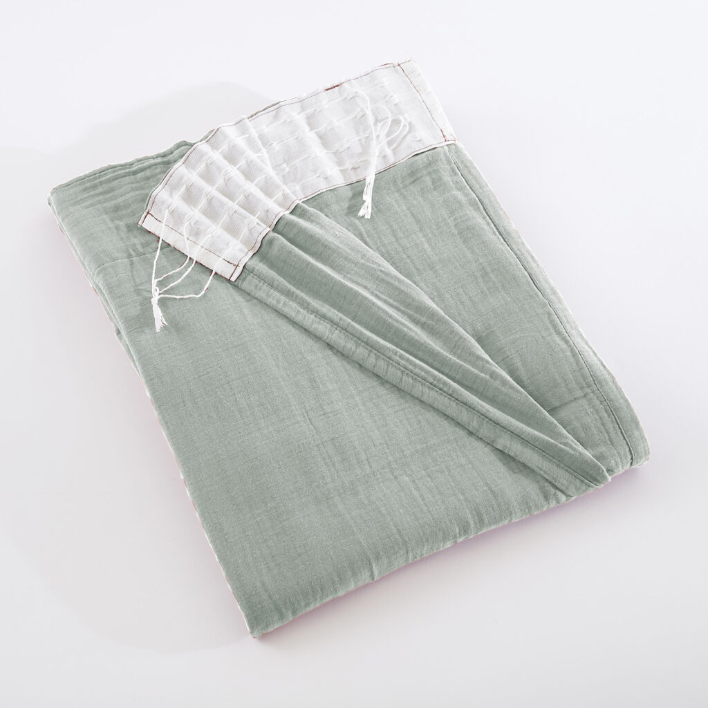 Curtain with gathered ribbon cotton gauze 140 x 240 cm GAÏA Eucalyptus (light blue)