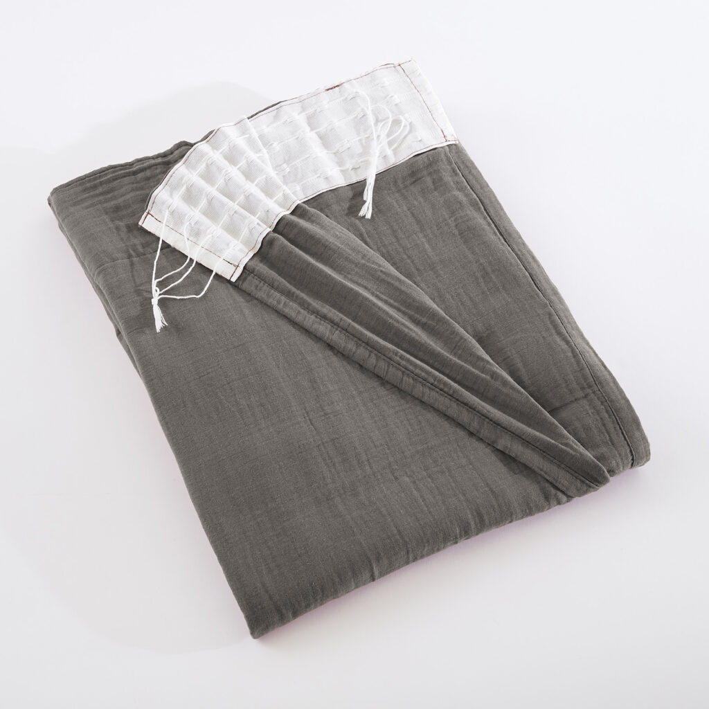 Curtain with gathered ribbon cotton gauze 140 x 240 cm GAÏA Granit (dark grey)
