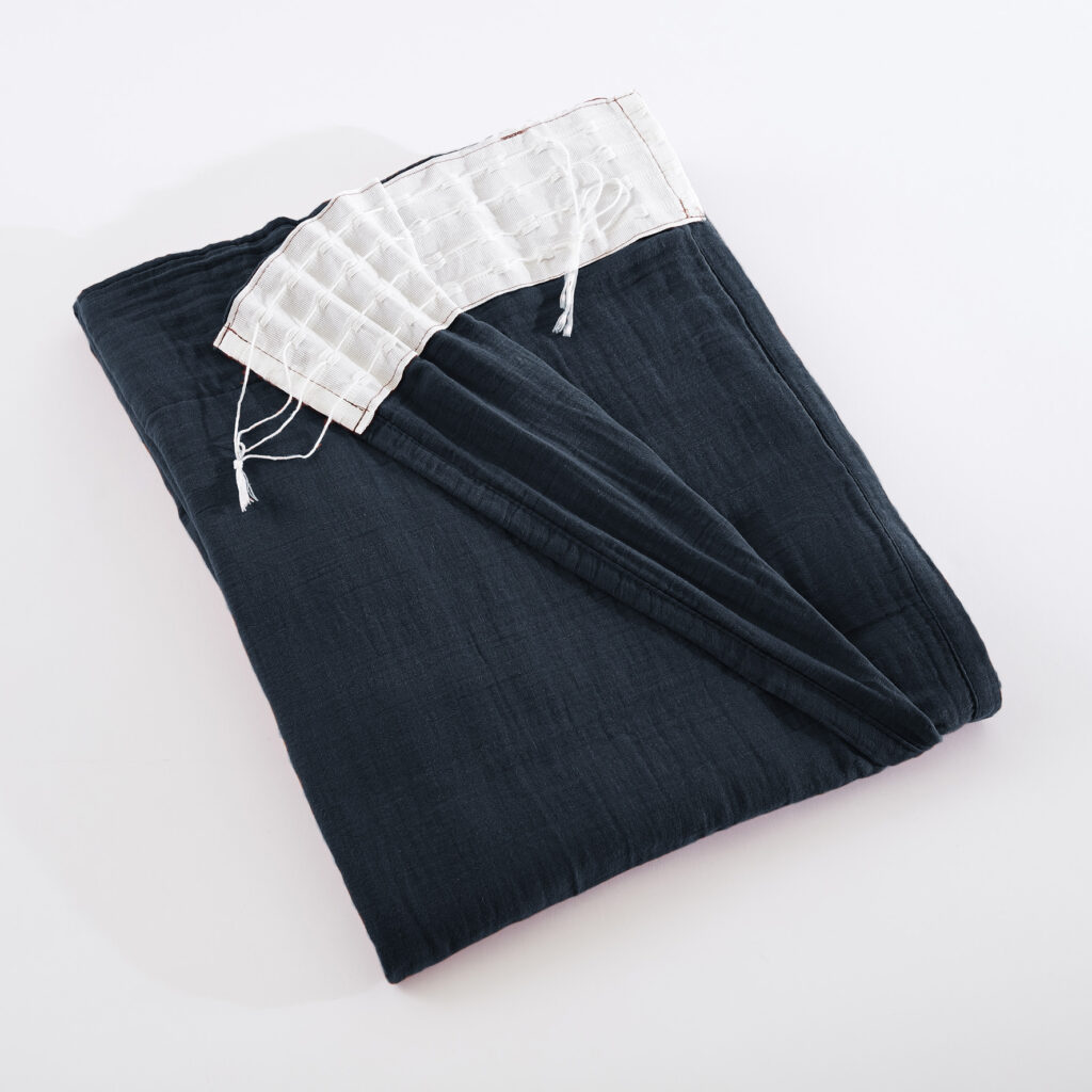 Curtain with gathered ribbon cotton gauze 140 x 240 cm GAÏA Minuit (dark blue)
