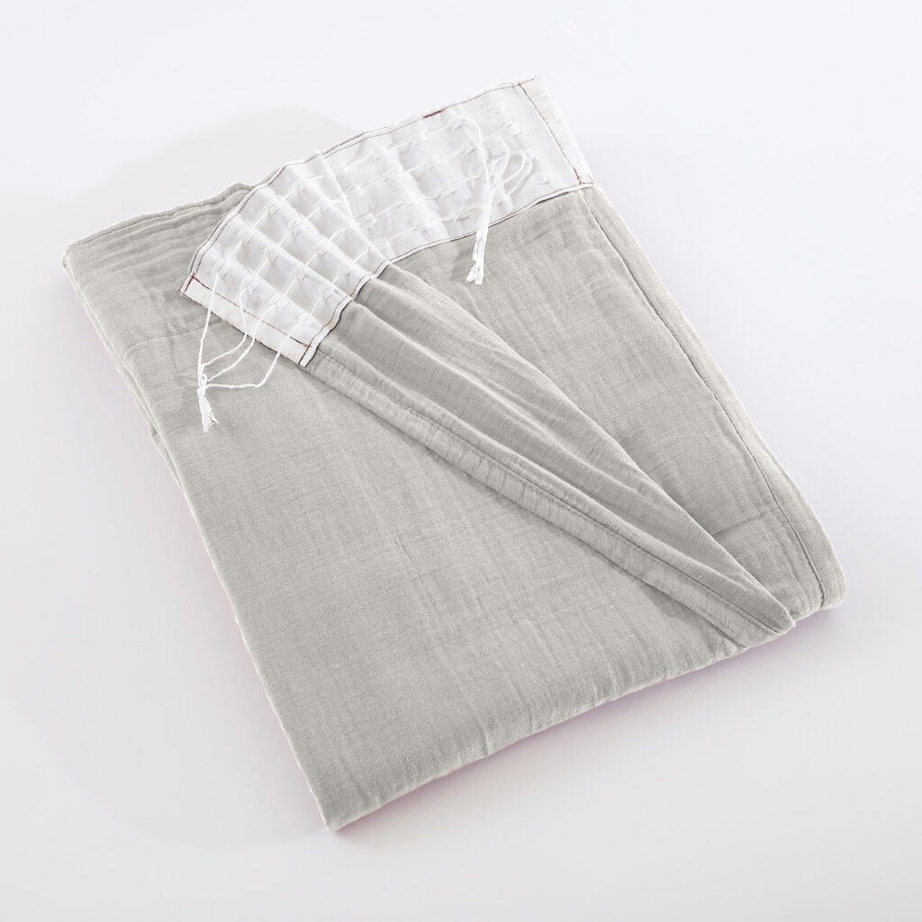 Curtain with gathered ribbon cotton gauze 140 x 240 cm GAÏA Nuage (light grey)