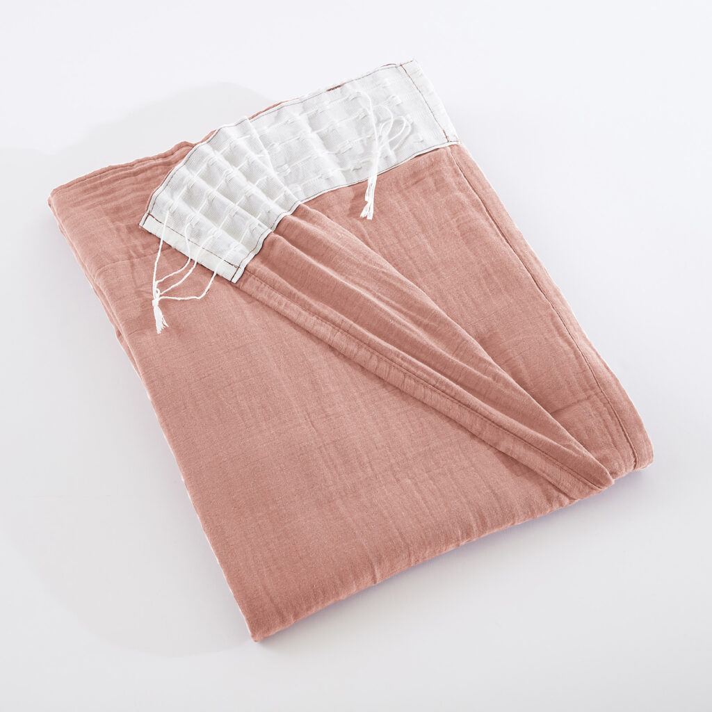 Curtain with gathered ribbon cotton gauze 140 x 240 cm GAÏA Rose pêche (peach)