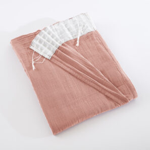 Curtain with gathered ribbon cotton gauze 140 x 240 cm GAÏA Rose pêche (peach)
