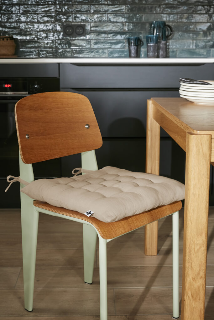 Chairpad with ties cotton gauze 40 x 40 cm GAÏA Ficelle (beige)