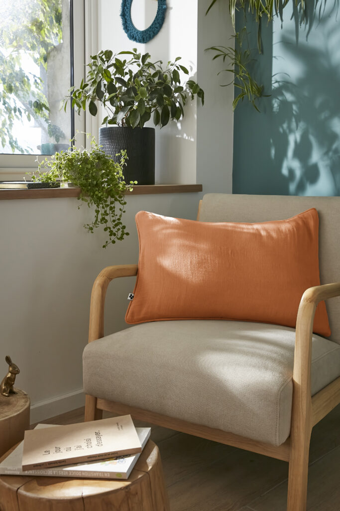 Abnehmbares Kissen 40 x 60 cm Baumwollgaze GAÏA Aprikose farbe