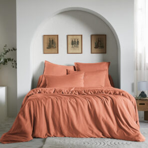 Housse de couette 140 x 200 cm Lyocell uni LYSANDRE Terracotta