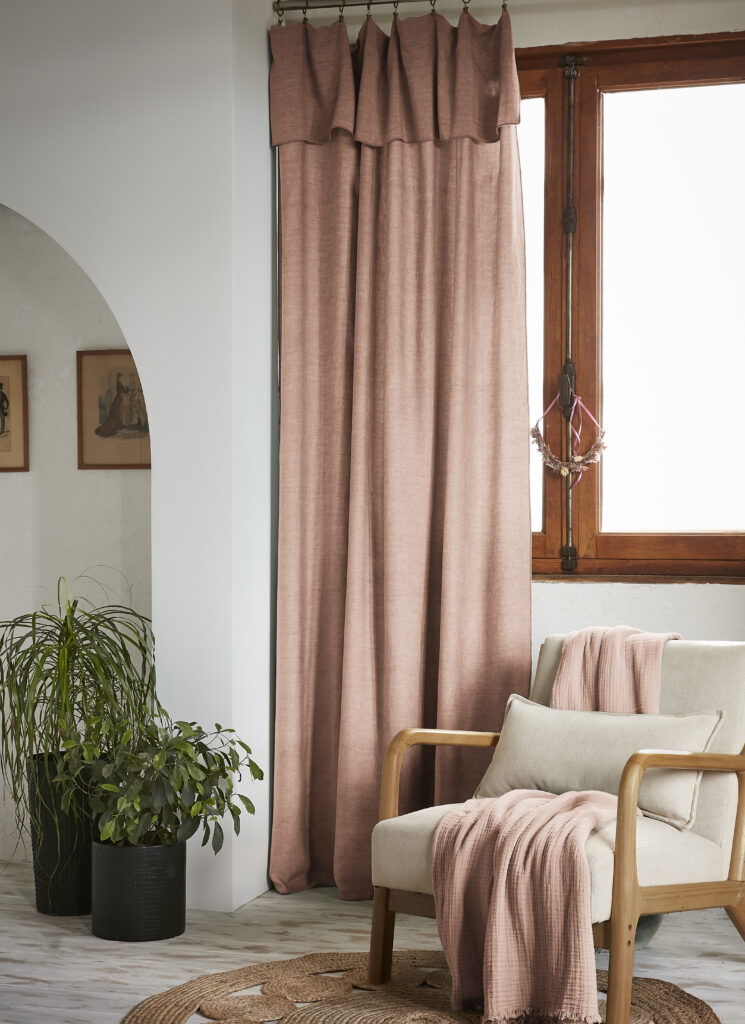 Verstellbarer Vorhang + 8 Klemmringe140 x 270 cm Lyocell LYSANDRE Blush