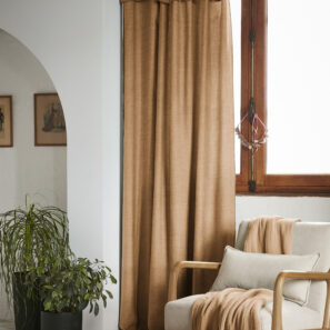 Adjustable curtain + 8 clip rings 140 x 270 cm Lyocell LYSANDRE Camel (brown)