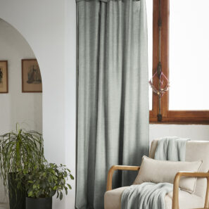Adjustable curtain + 8 clip rings 140 x 270 cm Lyocell LYSANDRE Lichen (green gray)