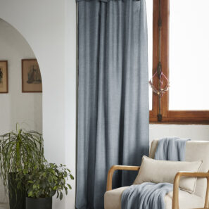 Adjustable curtain + 8 clip rings 140 x 270 cm Lyocell LYSANDRE Stone (blue gray)