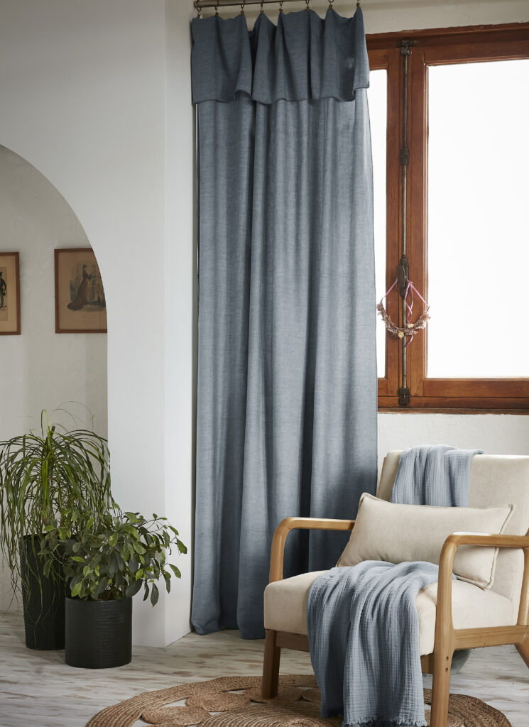 Adjustable curtain + 8 clip rings 140 x 270 cm Lyocell LYSANDRE Stone (blue gray)