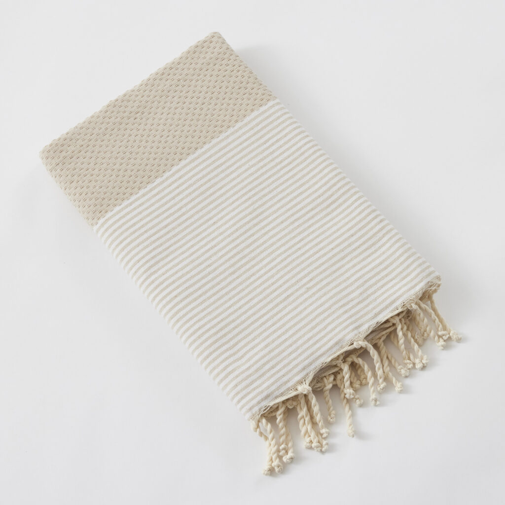 Fouta mit Fransen 100 x 200 cm garngefärbte Baumwolle MARIN Dunkelbeige