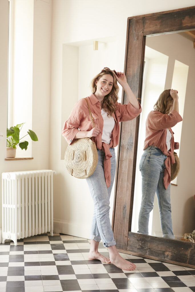 tunique chemise l'effet papillon rose pêche