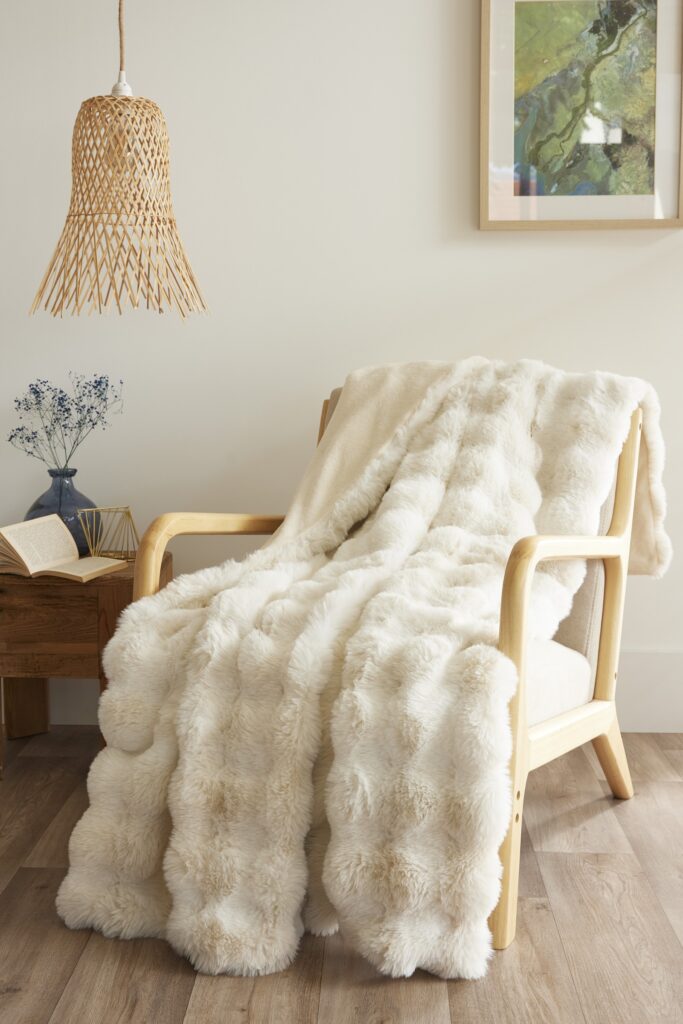 FA - Plaid 125 x 150 cm Polyester fausse fourrure ASTRA Ivoire
