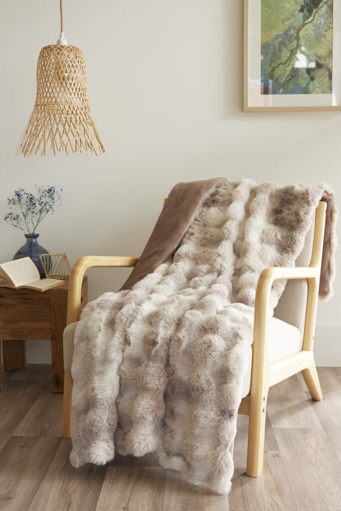 FA - Plaid 125 x 150 cm Polyester fausse fourrure ASTRA Taupe