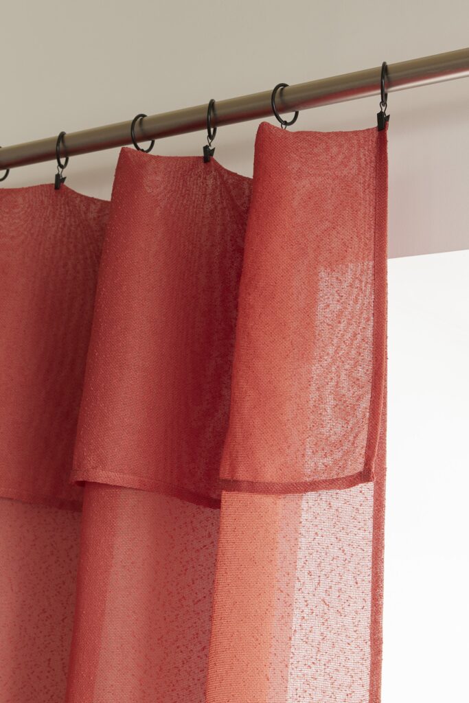 FA - Curtain with 8 black clip rings 140 x 270 cm ELDA solid boucle effect Terracotta (Orange)